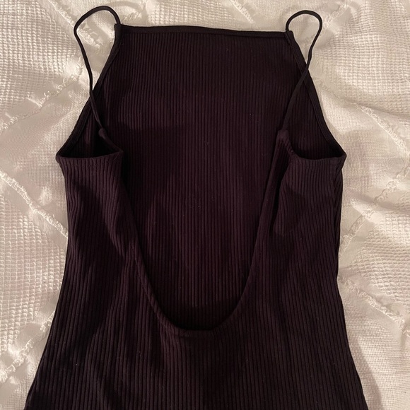Black thong style bodysuit low back halter top - Picture 3 of 5